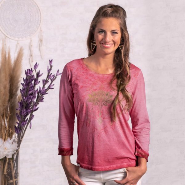 Shirt 3/4-Arm Peaceful Lotus mit Spitze, Pink-Orchidee | Sky-Blue 1