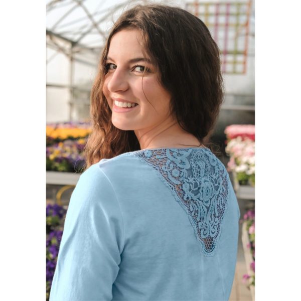Shirt 3/4-Arm Peaceful Lotus mit Spitze, Pink-Orchidee | Sky-Blue 3