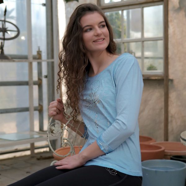 Shirt 3/4-Arm Peaceful Lotus mit Spitze, Pink-Orchidee | Sky-Blue 4