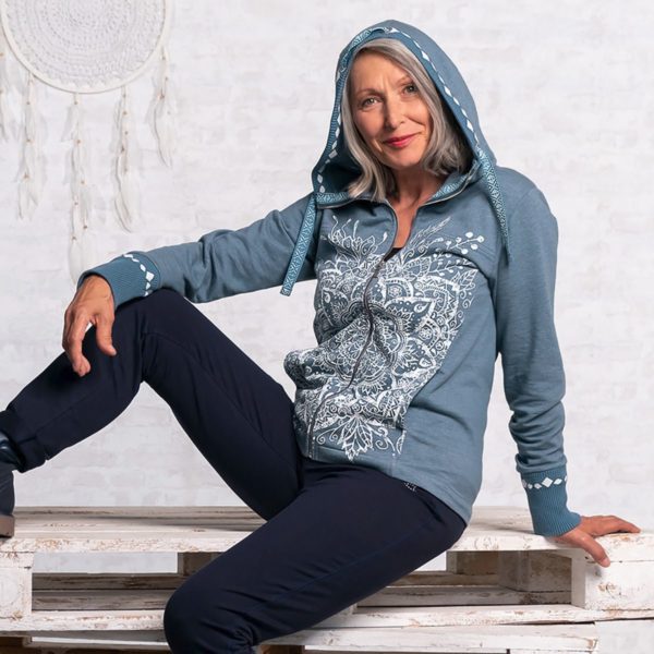 Spirit of OM, Damen Sweatjacke jeansblau 2