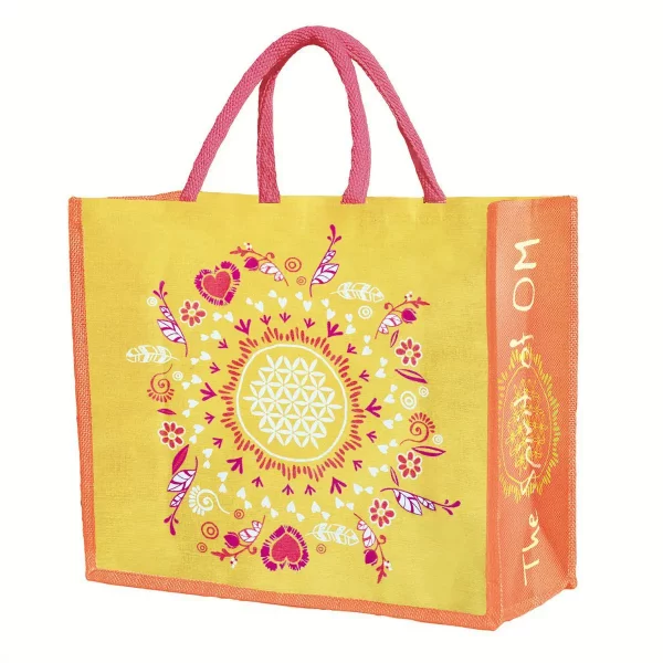 Jute-Tasche Blume des Lebens gelb/orange/pink 1