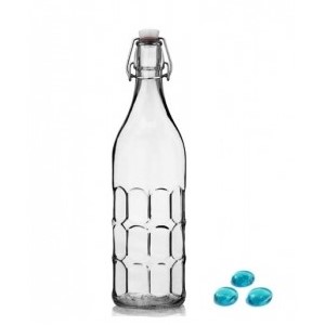 Biophotonen-Glasflasche 1,0 Liter Rastermuster inkl. 3 Nuggets 1