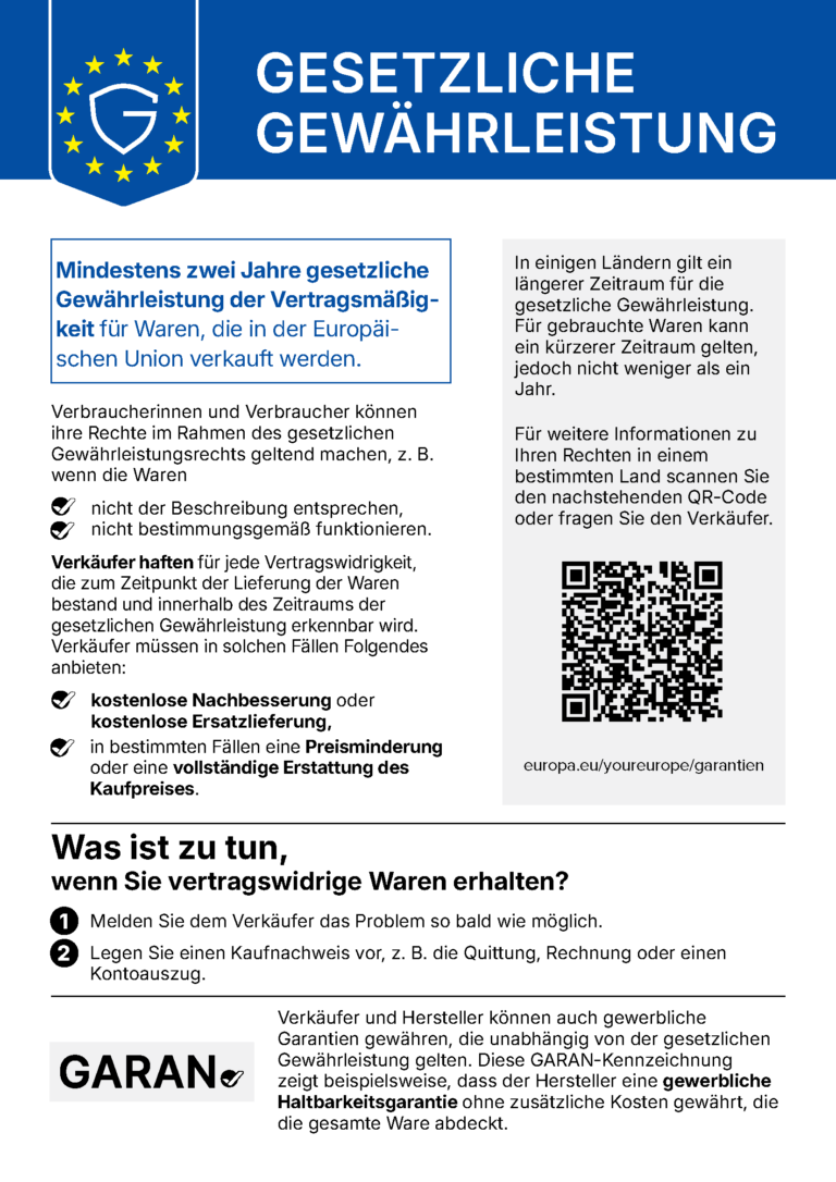 Harmonisierten EU-Hinweis zur gesetzlichen Gewährleistung